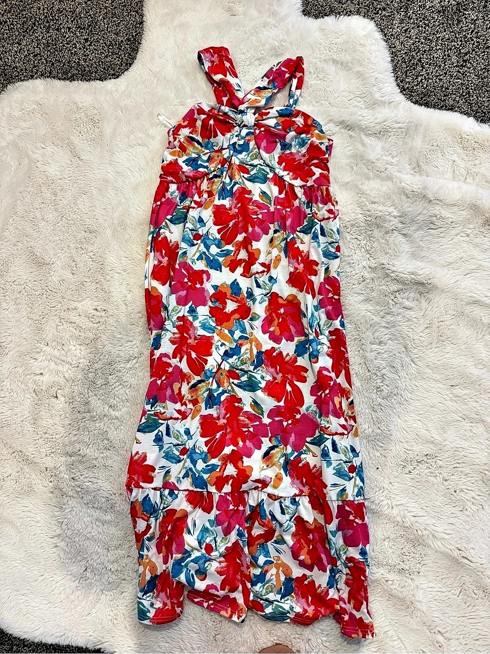 Grace Karin Women's Floral Halter Maxi Dress White & Red